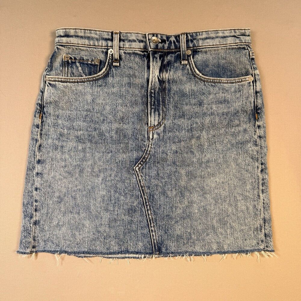 Rag & Bone Denim Mini Skirt Womens 29 Blue Raw Hem Made USA Distressed